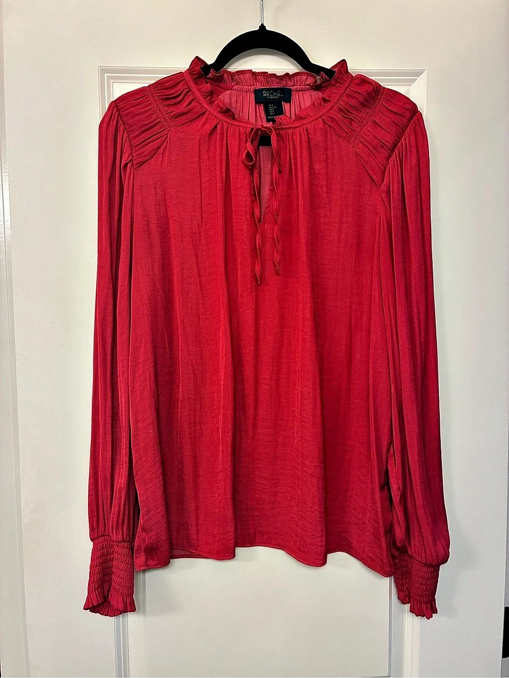 Rachel Roy Red Ruffle Neck Blouse Size Large Like New